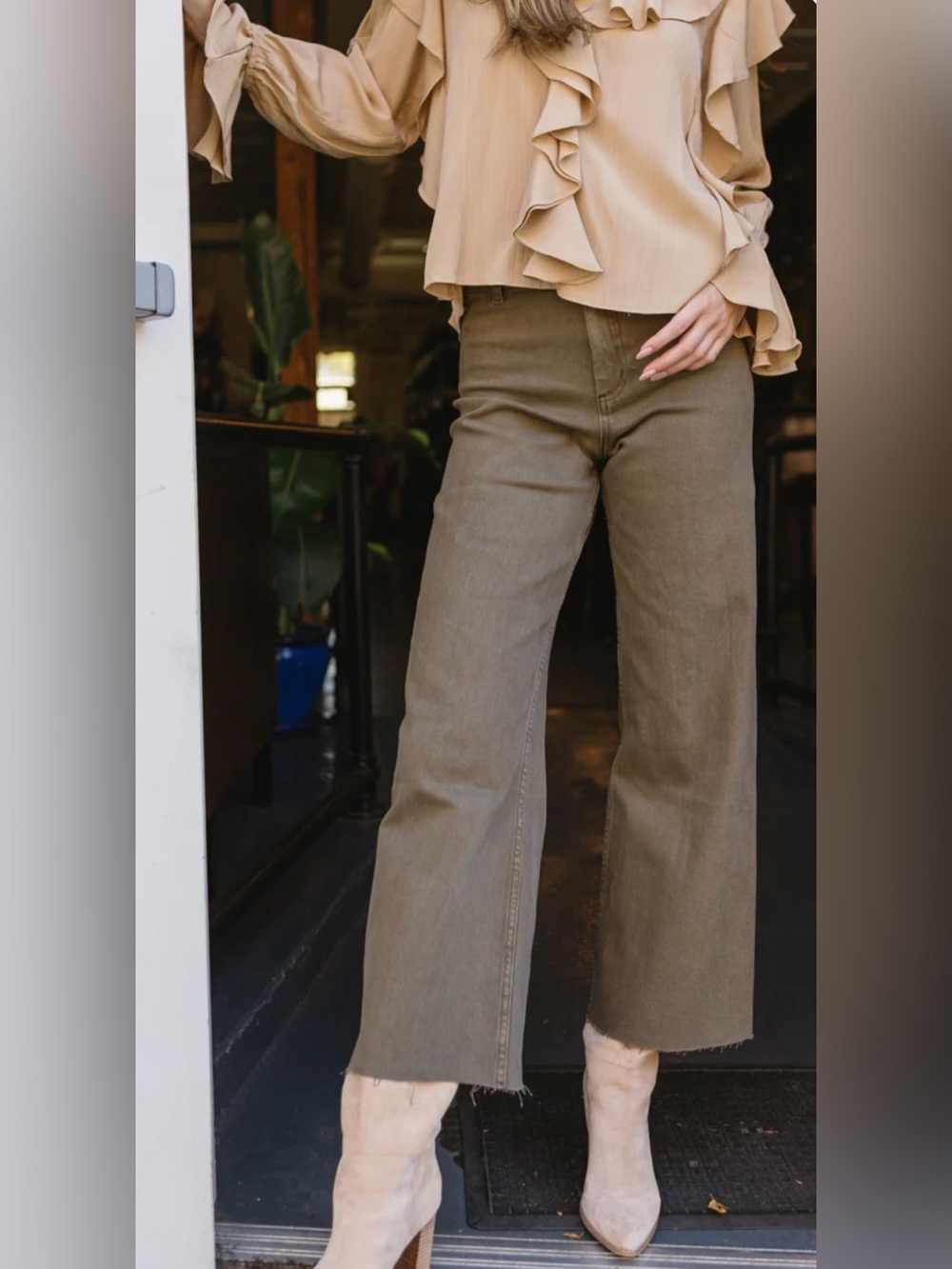 High-Rise Wide-Leg Jeans in Olive